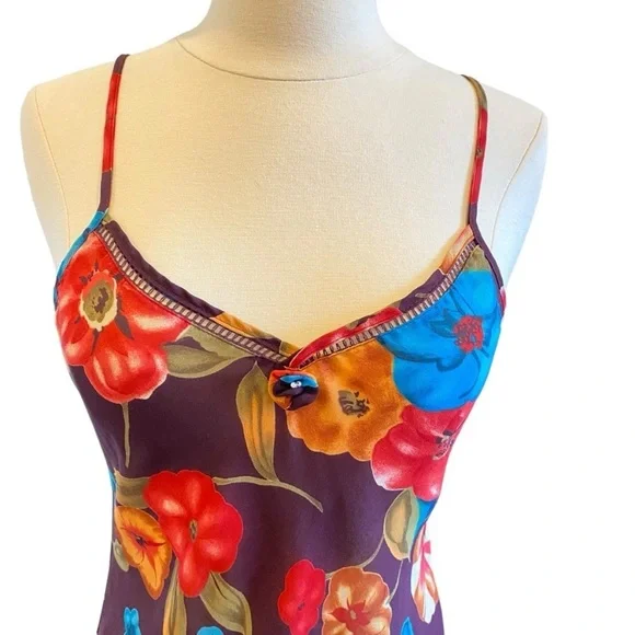 SOLD Vintage Floral Slip Dress V Neck Spaghetti Strap Mini - Picture 2 of 11
